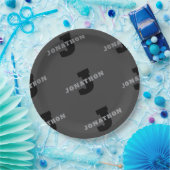 Jouw naam of bedrijfsnaam | Modern mannelijk grijs Papieren Bordje (Feest)