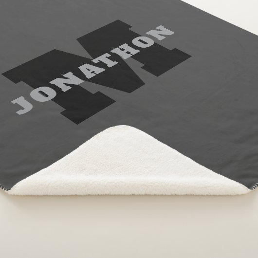 Jouw naam of bedrijfsnaam | Modern mannelijk grijs Sherpa Deken (3/4)