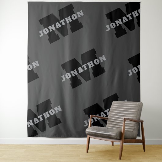 Jouw naam of bedrijfsnaam | Modern mannelijk grijs Wandkleed (In situ)