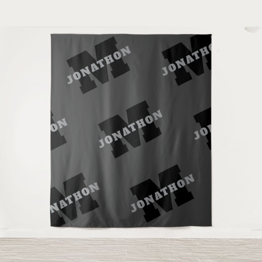 Jouw naam of bedrijfsnaam | Modern mannelijk grijs Wandkleed (Voorkant)