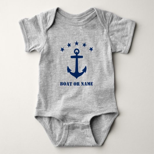 Jouw naam of Boat Name Classic Anchor Blue & Grey Romper (Voorkant)