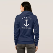 Jouw naam of Boat Name Classic Anchor Navy Blue Hoodie (Achterkant volledig)