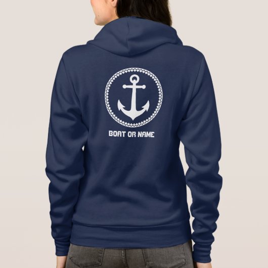 Jouw naam of Boot Nautisch Zee Anker Navy Blue Hoodie (Achterkant)