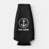 Jouw naam of Boot Nautisch Zee Anker Zwart Wit Flesjeskoeler (Voorkant)