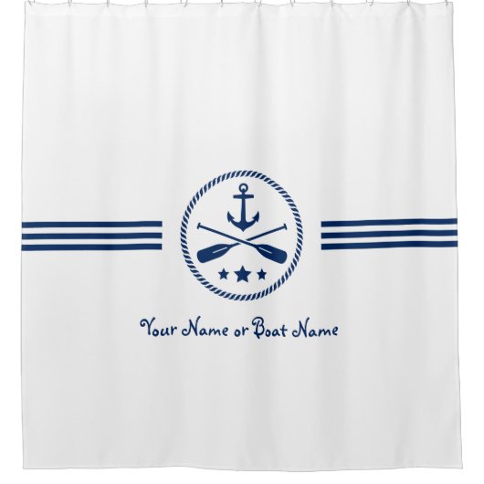 Jouw naam of Boot Nautische Anker & Gekruiste riem Douchegordijn (Voorkant)