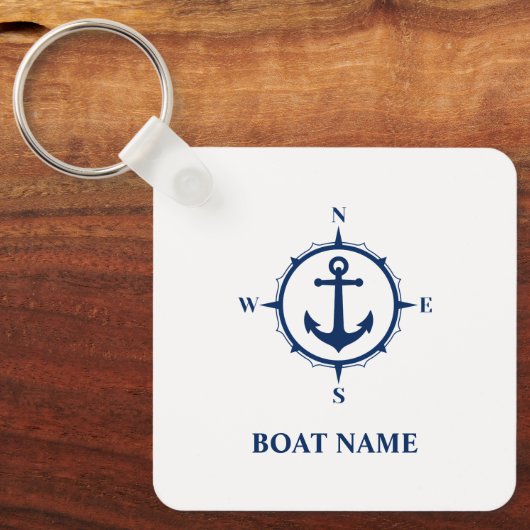 Jouw naam- of bootkeukenanker wit sleutelhanger (Voorkant)