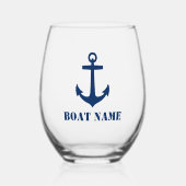 Jouw naam of bootnaam Nautical Anchor Navy Blue Wijnglas Zonder Voet (Voorkant)