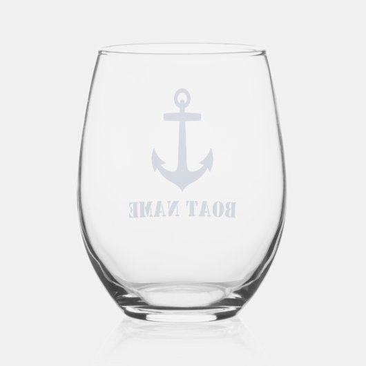 Jouw naam of bootnaam Nautical Anchor Navy Blue Wijnglas Zonder Voet (Achterkant)