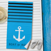Jouw naam- of bootnaam Nautical Anchor Striped Strandlaken