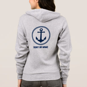 Jouw naam of bootzout Nautical Zee Anchor Blue Gre Hoodie