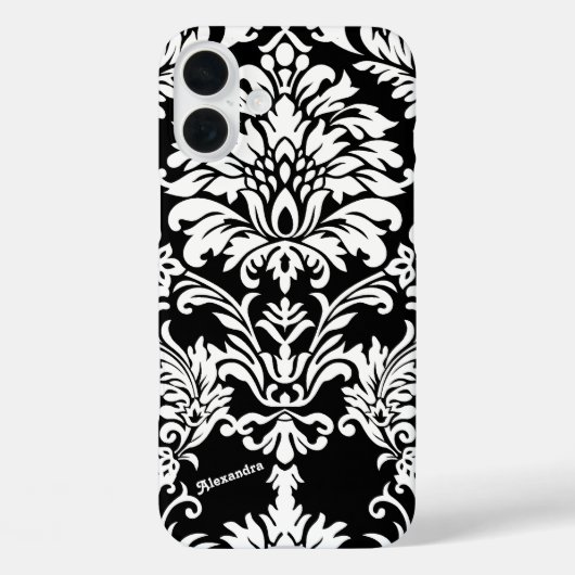 Jouw naam of Citaat Black Damask Case-Mate iPhone Case (Achterkant)
