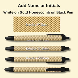 Jouw naam of Initialen op Gold Honeycomb Zwarte Inkt Pen