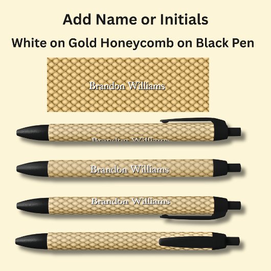 Jouw naam of Initialen op Gold Honeycomb Zwarte Inkt Pen