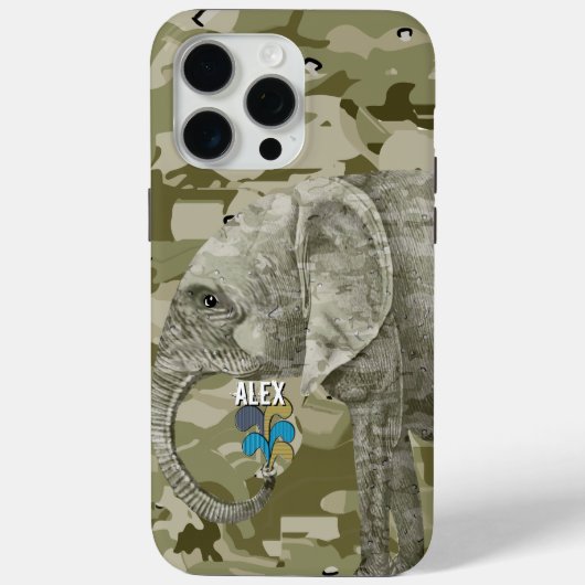 Jouw naam of Quote Camo Elephant Trendy Camo Case-Mate iPhone Case (Achterkant)