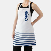 Jouw naam of tekst zeepaardje marineblauw wit gest schort (Insitu)