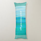 jouw naam- of tekstoceaanblauwe waterverf stripe lichaamskussen (Achterkant (Verticaal))