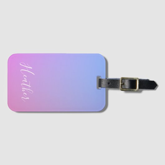 Jouw naam of Word | Paarse roze en blauwe gradiënt Bagagelabel (Voorkant (horizontaal))