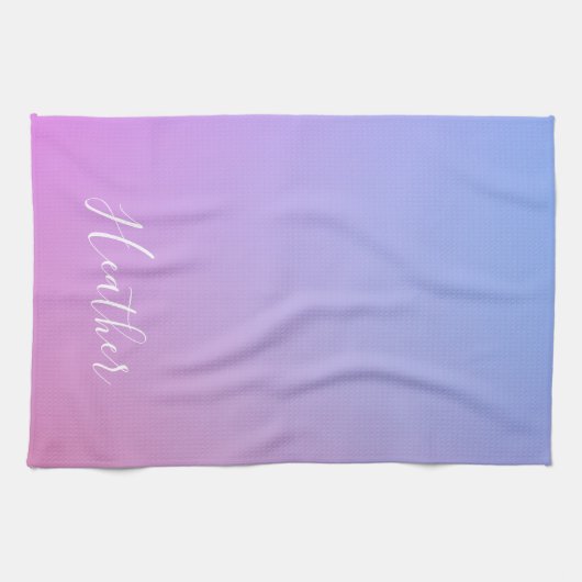 Jouw naam of Word | Paarse roze en blauwe gradiënt Theedoek