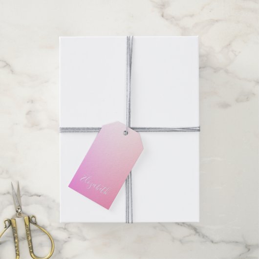 Jouw naam of Word | Roze Ombre Gradatie Cadeaulabel (Met Touw)