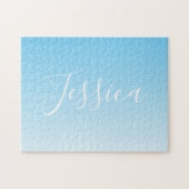 Jouw naam of Word | Sky Blue Ombre-gradiënt Legpuzzel (Horizontaal)