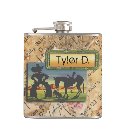 Jouw naam op deze Cowboy Character Flask Heupfles (Voorkant)