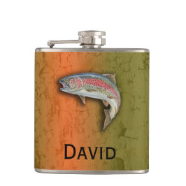 jouw naam op deze regenboogforel heupfles