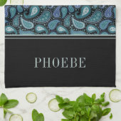 Jouw naam op Eleagant Retro Blue Paisley Pattern Theedoek (Gevouwen)