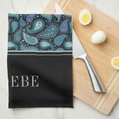Jouw naam op Eleagant Retro Blue Paisley Pattern Theedoek (Quarter Fold)