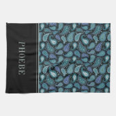Jouw naam op Eleagant Retro Blue Paisley Pattern Theedoek (Horizontaal)