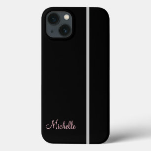jouw naam op grijze streep op zwart-wit iPhone 13 hoesje