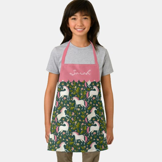 Jouw naam op roze Unicorns Schort (Insitu)