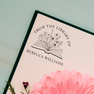 Jouw naam Open Boek & Bloemen Uit de Bibliotheek v Zelfinktende Stempel