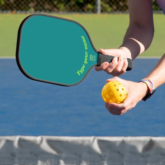 Jouw naam over Blauwgroen groene Pickleball Paddle (Insitu)