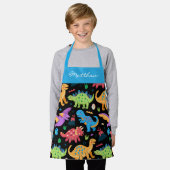 Jouw naam over kleurrijke kleine dinos schort (Gedragen)