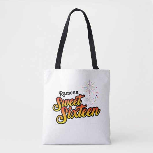 Jouw naam over kleurrijke zoete zestien tote bag (Voorkant)