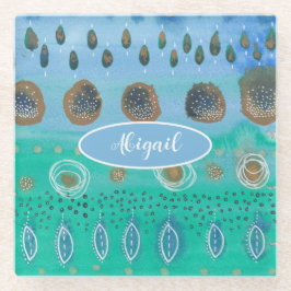 Jouw naam over mooie waterverf abstracte kunst glazen onderzetter