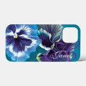 Jouw naam pansy floral aquiphone case (Achterkant (horizontaal))