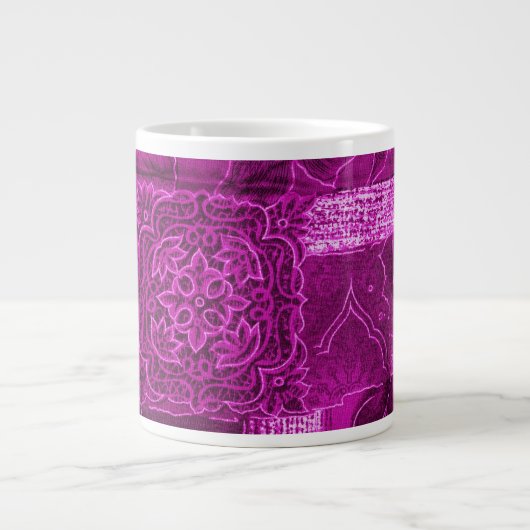 jouw naam - Patchwork, Flowers, Swirls - Roze Grote Koffiekop (Voorkant)