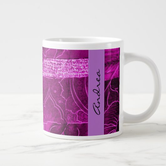 jouw naam - Patchwork, Flowers, Swirls - Roze Grote Koffiekop (Rechts)