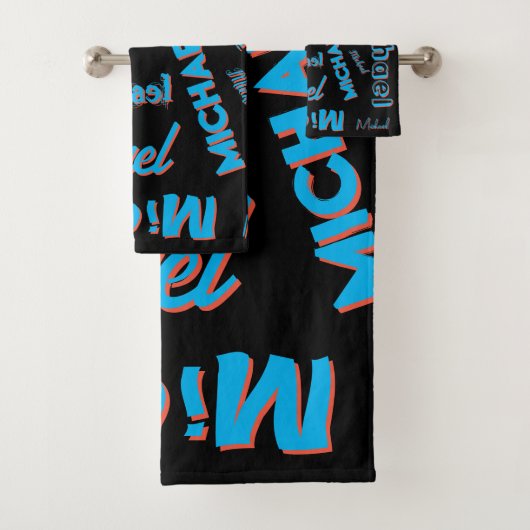 Jouw naam patroon monogram blauwe rode zwarte kleu bad handdoek (Insitu)