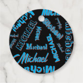 Jouw naam patroon monogram blauwe rode zwarte kleu bedankjes labels (Voorkant)