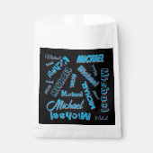 Jouw naam patroon monogram blauwe rode zwarte kleu bedankzakje (Voorkant)