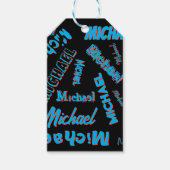 Jouw naam patroon monogram blauwe rode zwarte kleu cadeaulabel (Voorkant)