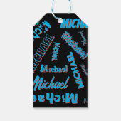 Jouw naam patroon monogram blauwe rode zwarte kleu cadeaulabel (Achterkant)