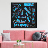 Jouw naam patroon monogram blauwe rode zwarte kleu canvas afdruk (Insitu (Woonkamer))