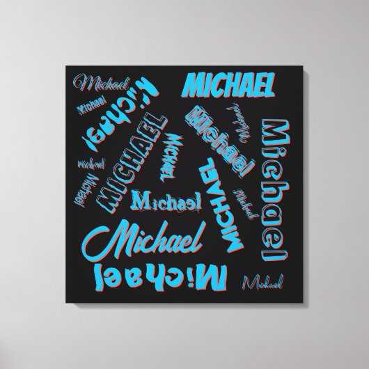 Jouw naam patroon monogram blauwe rode zwarte kleu canvas afdruk (Voorkant)