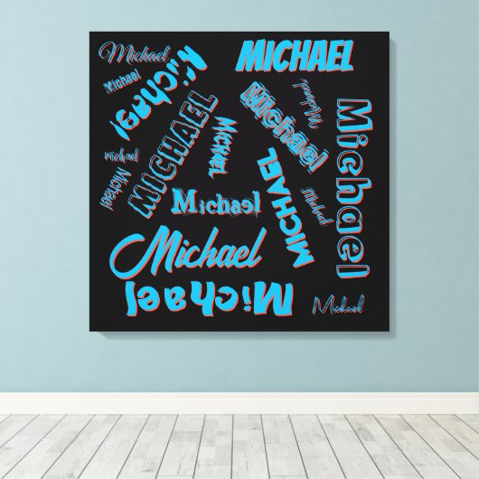 Jouw naam patroon monogram blauwe rode zwarte kleu canvas afdruk (Insitu (Houten vloer))