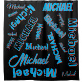 Jouw naam patroon monogram blauwe rode zwarte kleu douchegordijn (Voorkant)