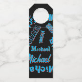 Jouw naam patroon monogram blauwe rode zwarte kleu flessenhanger (Voorkant)