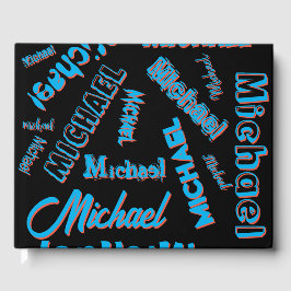 Jouw naam patroon monogram blauwe rode zwarte kleu gastenboek